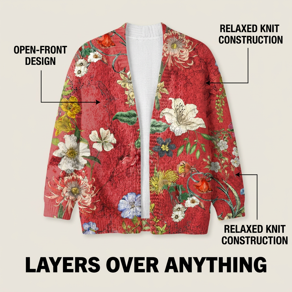Women's Vintage Floral Art Print | Buttoned Cardigan Sweater