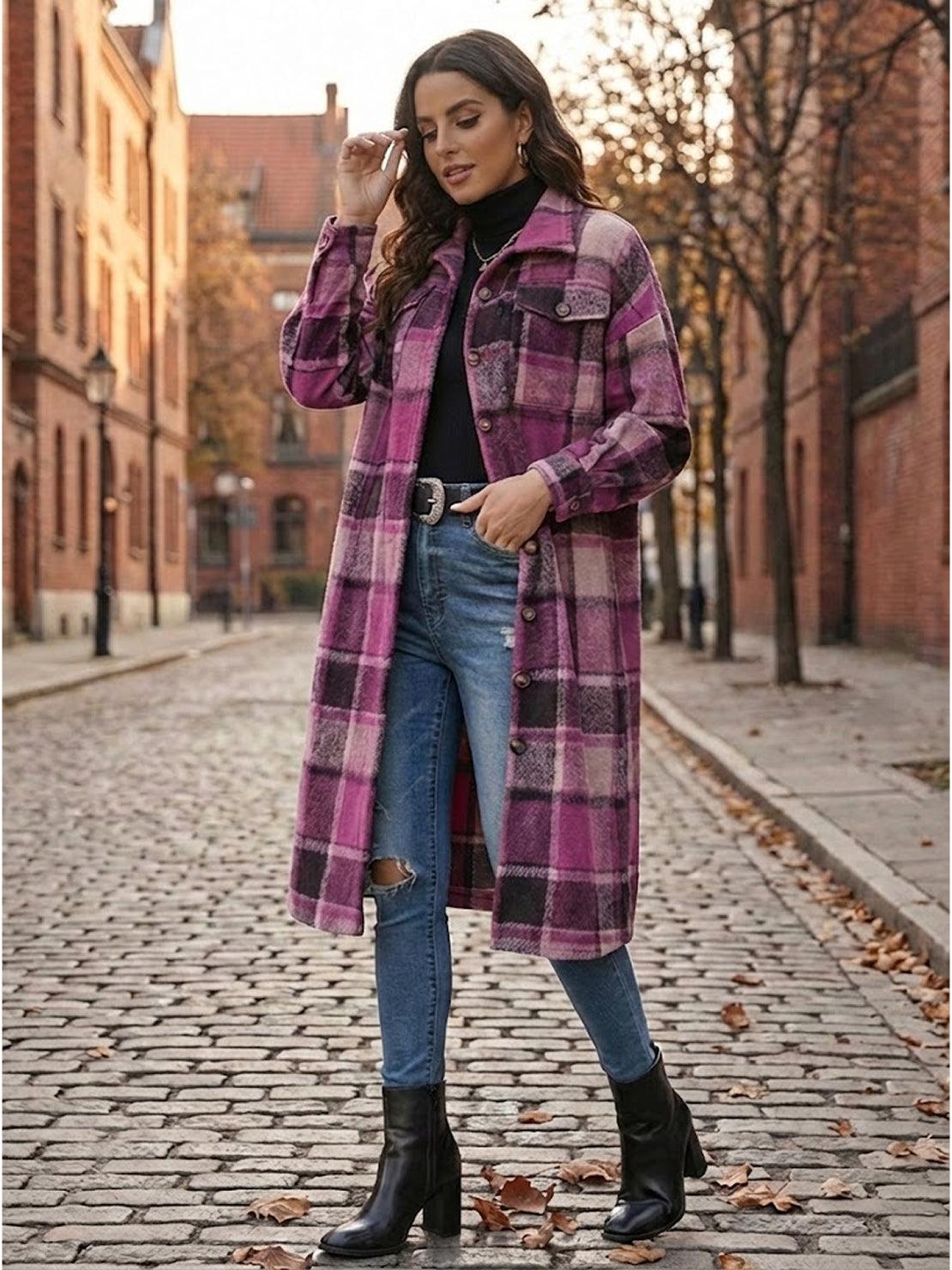 Oversized Long Plaid Shirt Jacket