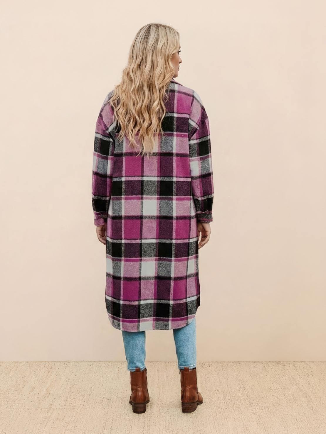 Oversized Long Plaid Shirt Jacket