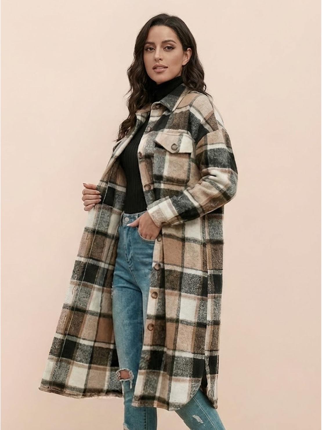 Oversized Long Plaid Shirt Jacket