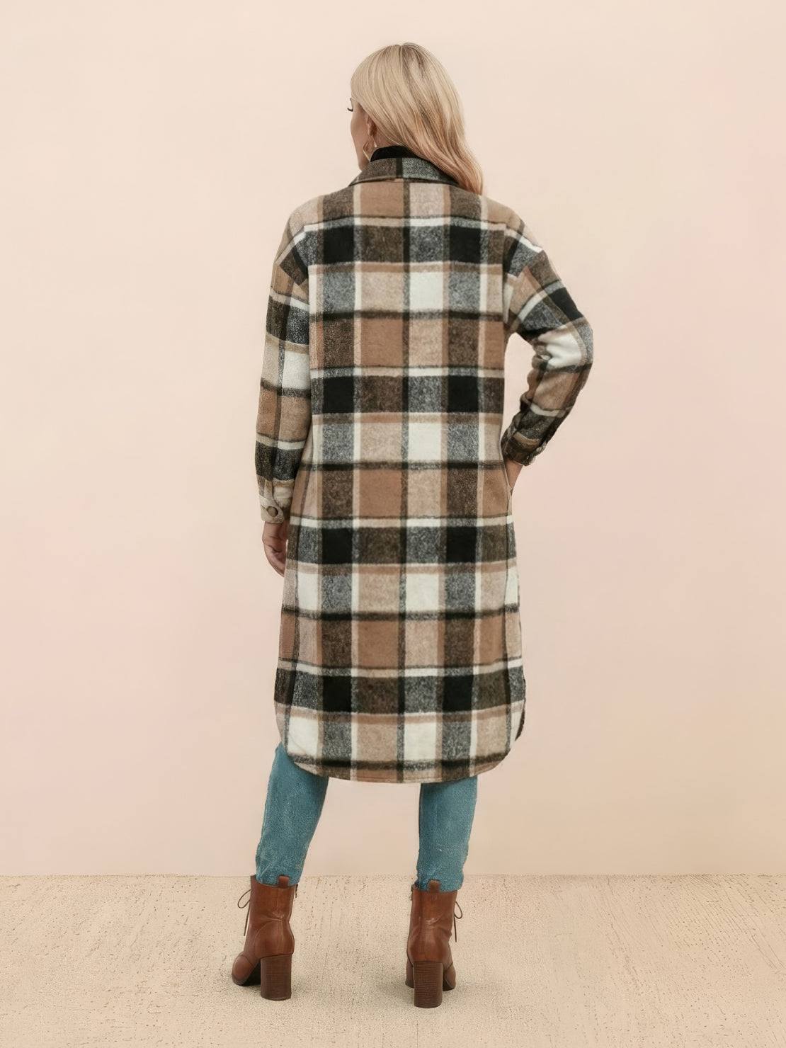 Oversized Long Plaid Shirt Jacket