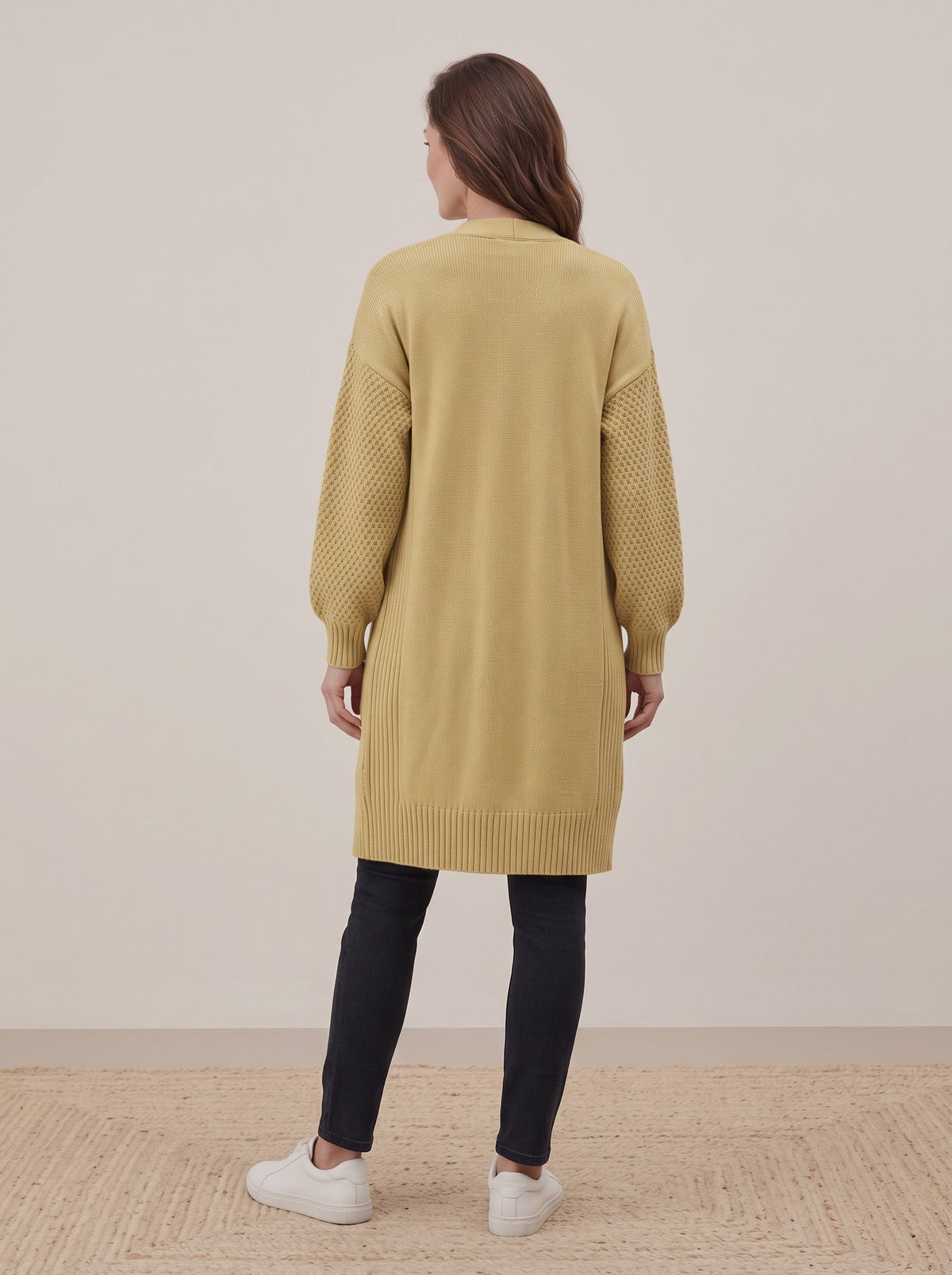 Lantern Sleeve Longline Knit Cardigan