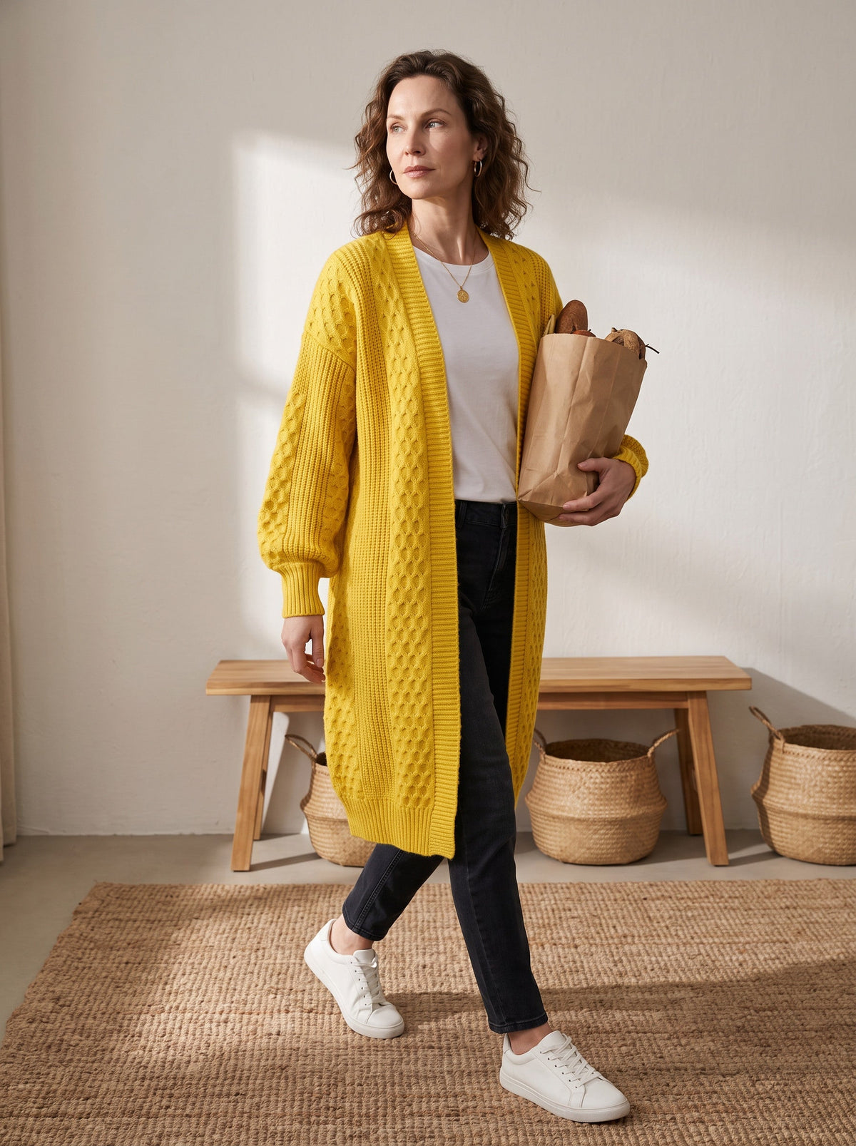 Lantern Sleeve Longline Knit Cardigan