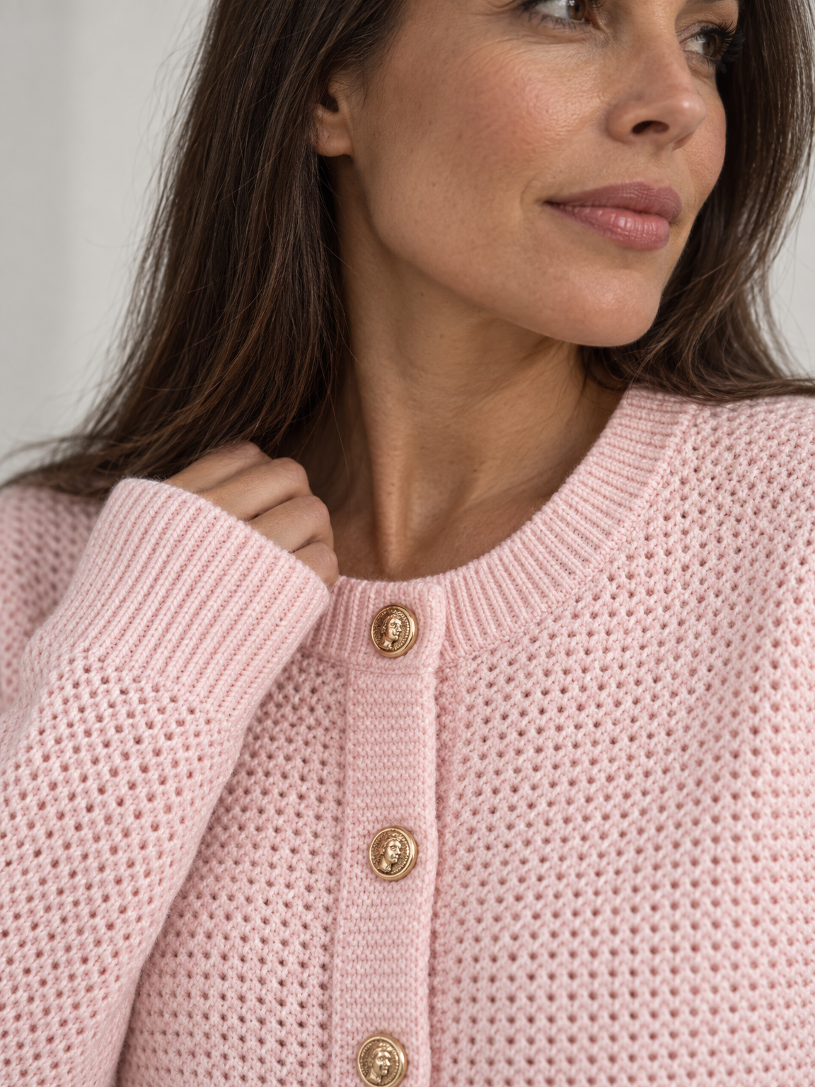 Gold Button Cropped Knit Cardigan