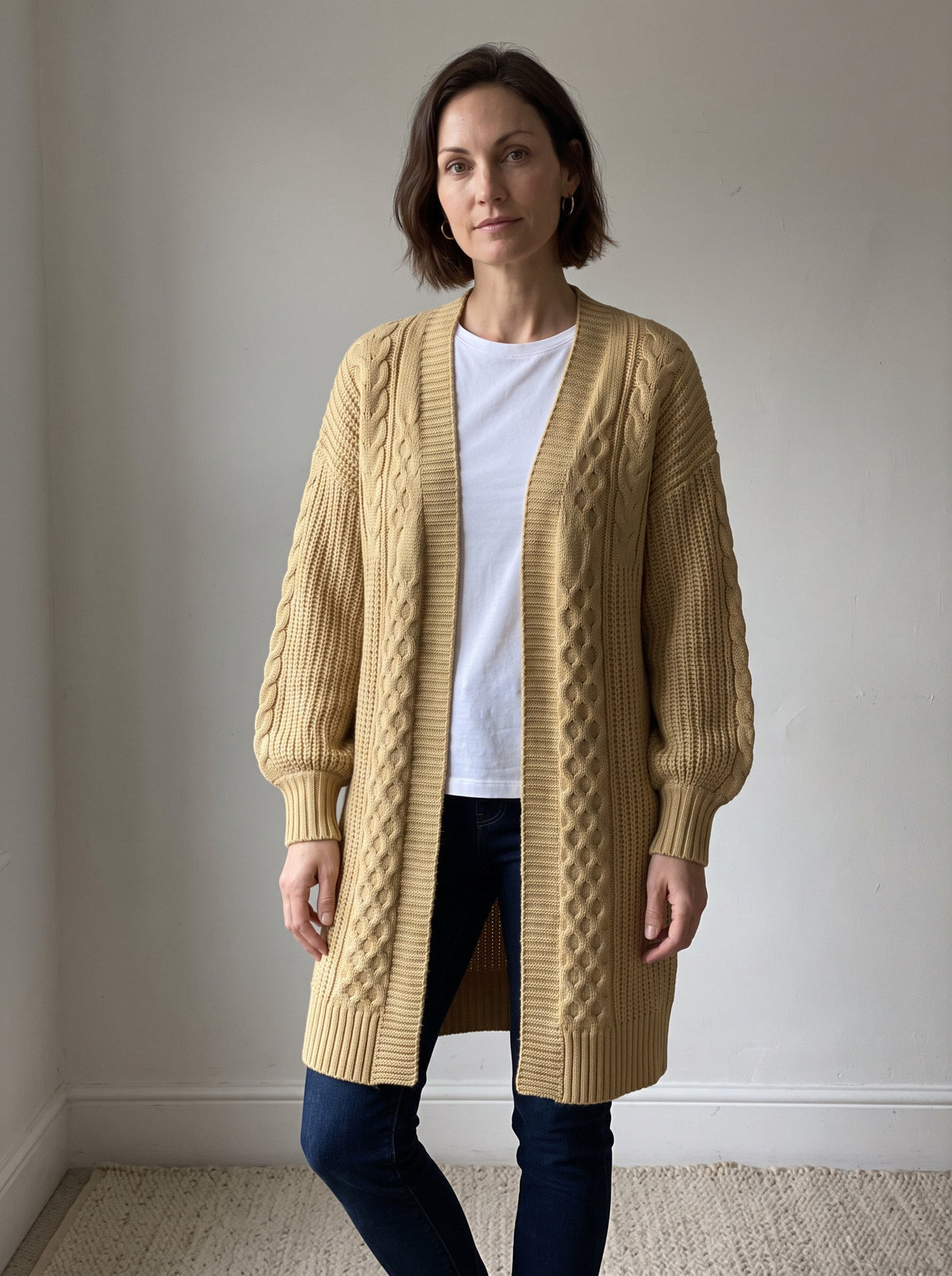 Lantern Sleeve Longline Knit Cardigan