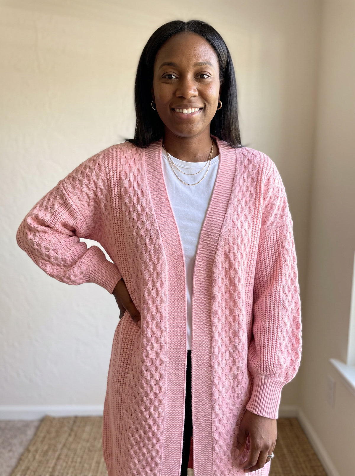 Lantern Sleeve Longline Knit Cardigan