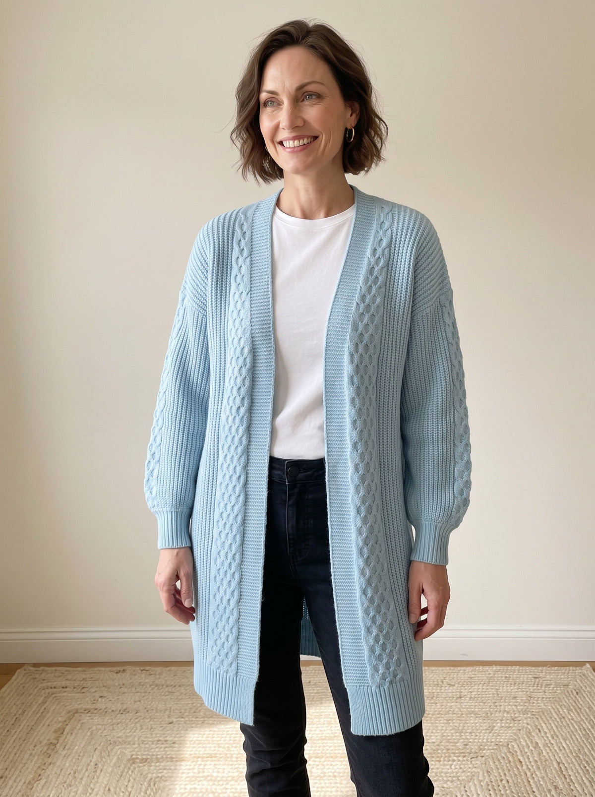Lantern Sleeve Longline Knit Cardigan