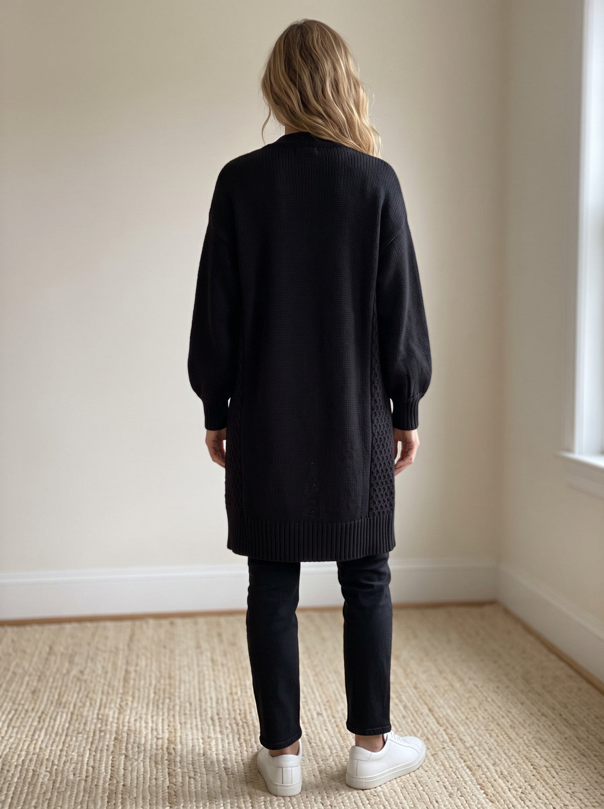 Lantern Sleeve Longline Knit Cardigan