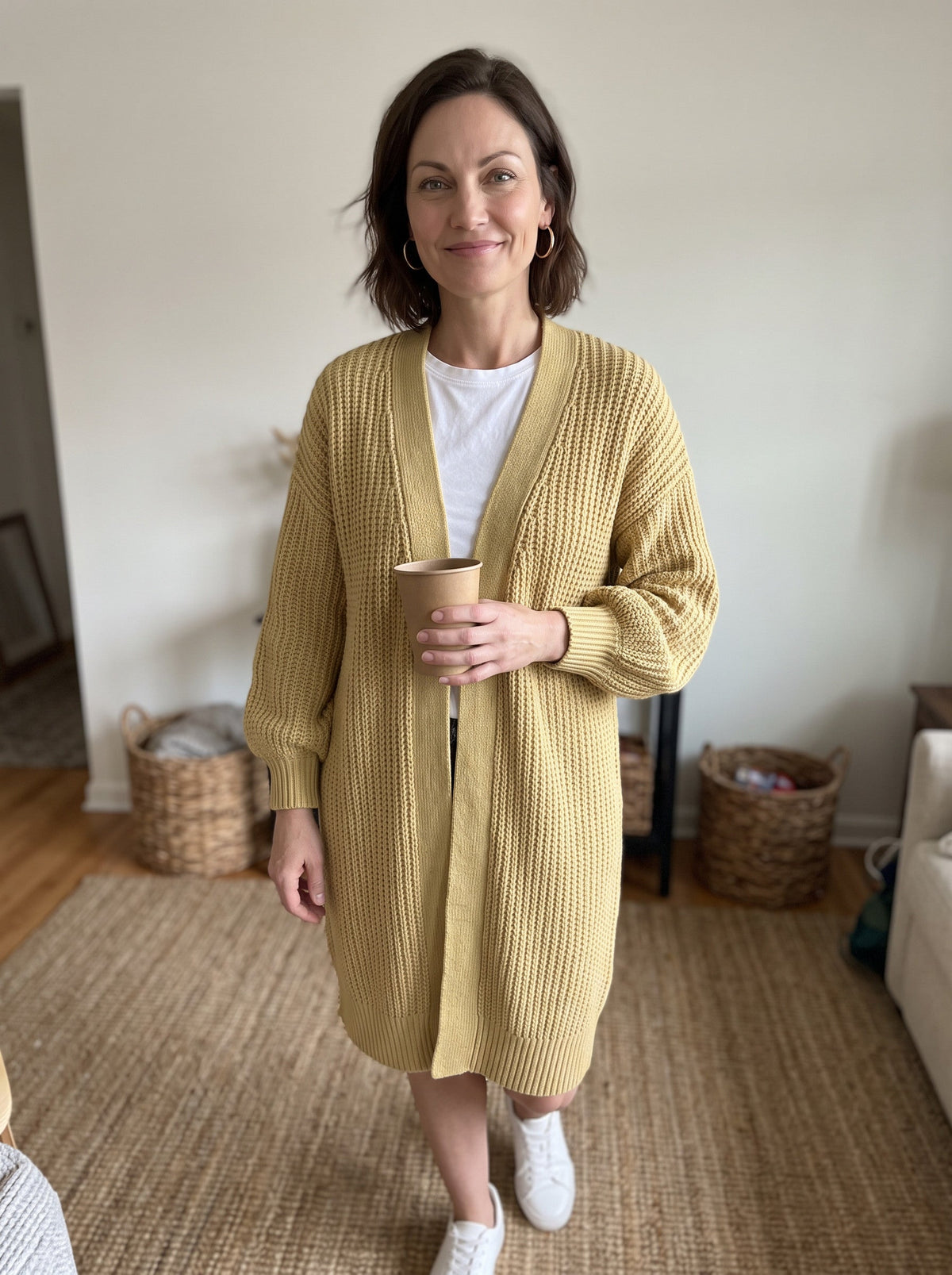 Lantern Sleeve Longline Knit Cardigan