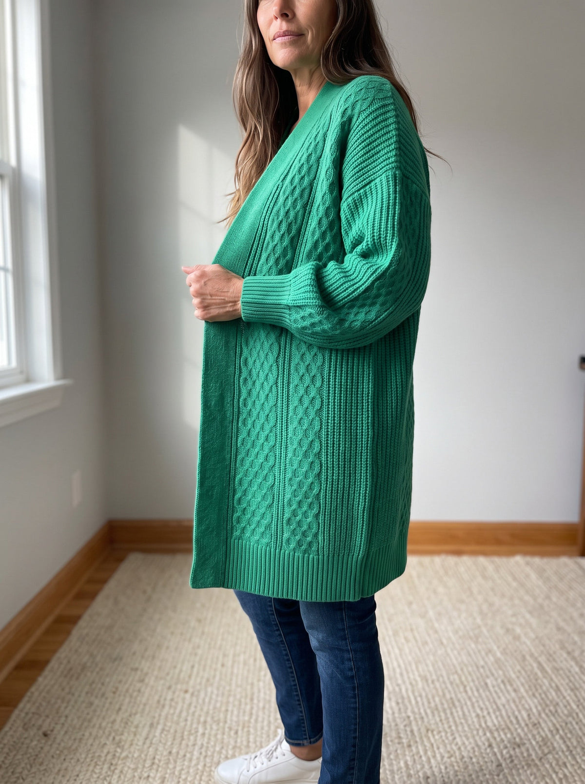 Lantern Sleeve Longline Knit Cardigan