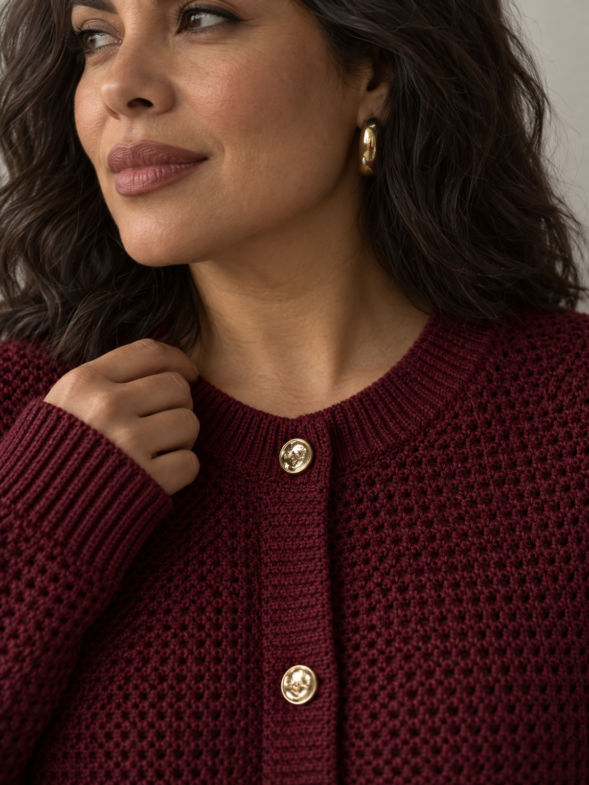 Gold Button Cropped Knit Cardigan