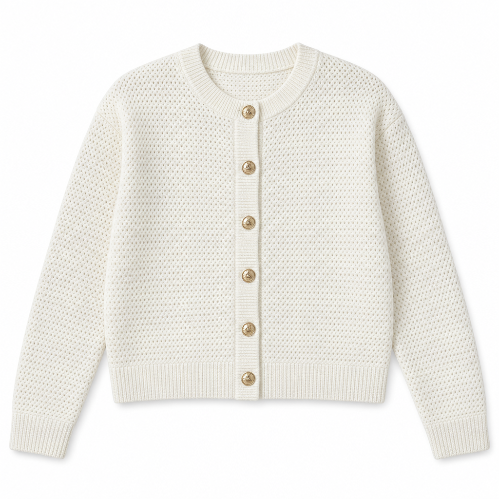 Gold Button Cropped Knit Cardigan