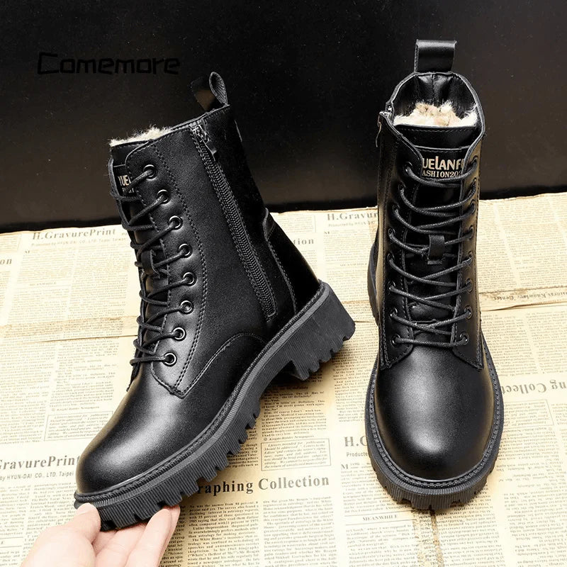 Vera | Timeless Black Leather Boots with Fur Lining