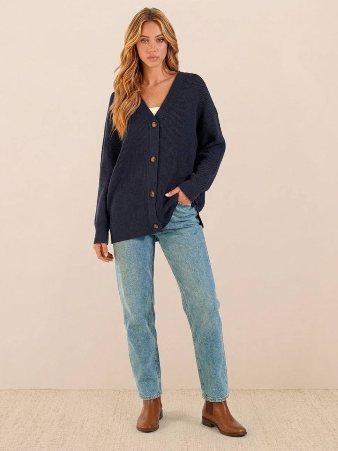 Relaxed Fit Oversized Button Down Knitwear Cardigan