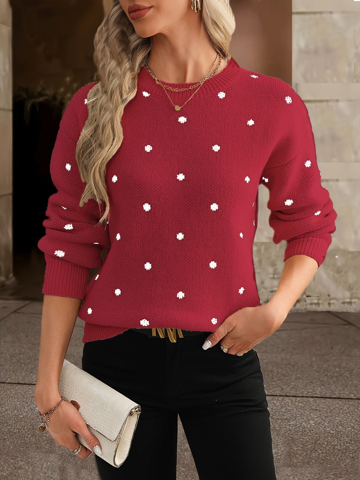 Women's Polka Dot Cozy Sweater - Autumn Winter Style
