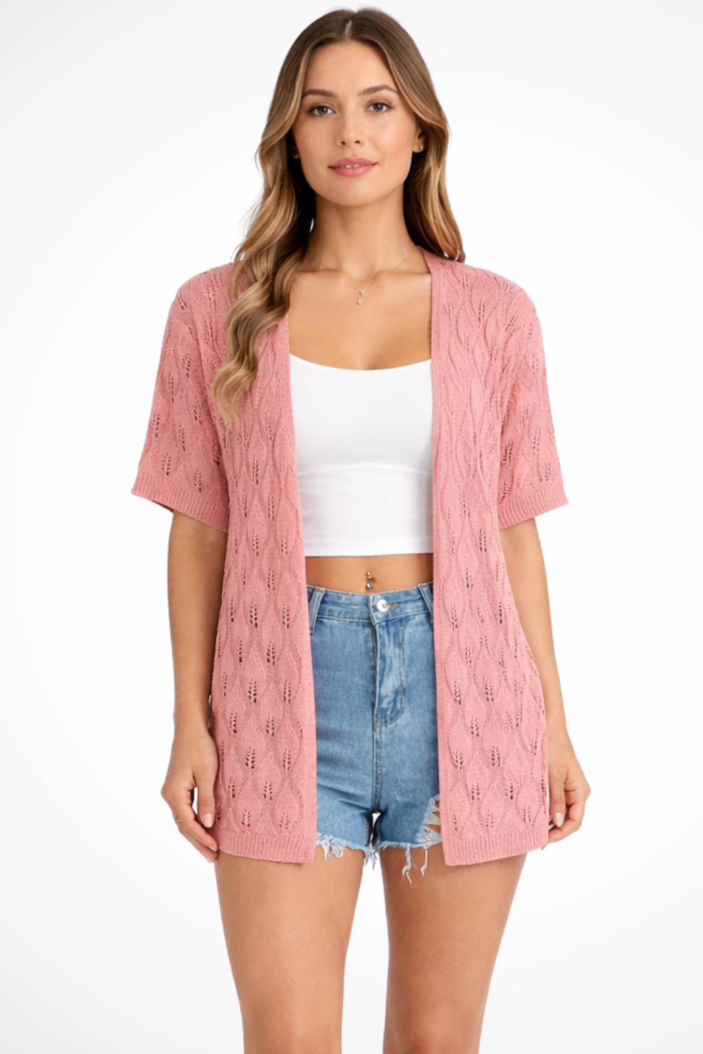 Women's Short Sleeve Crochet Cardigan