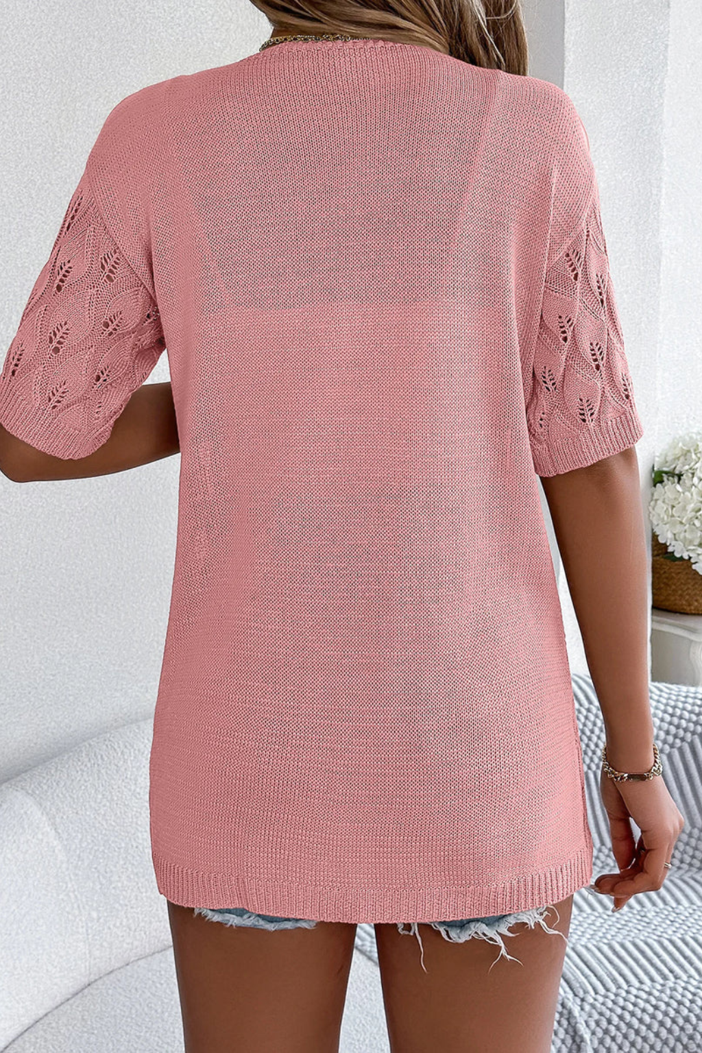 Women's Short Sleeve Crochet Cardigan