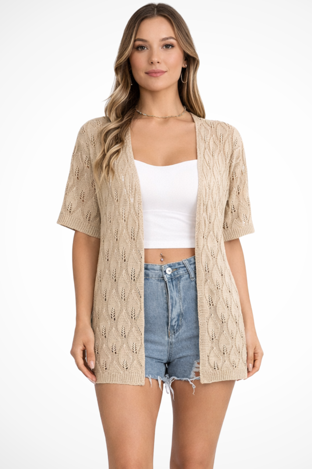 Women's Short Sleeve Crochet Cardigan