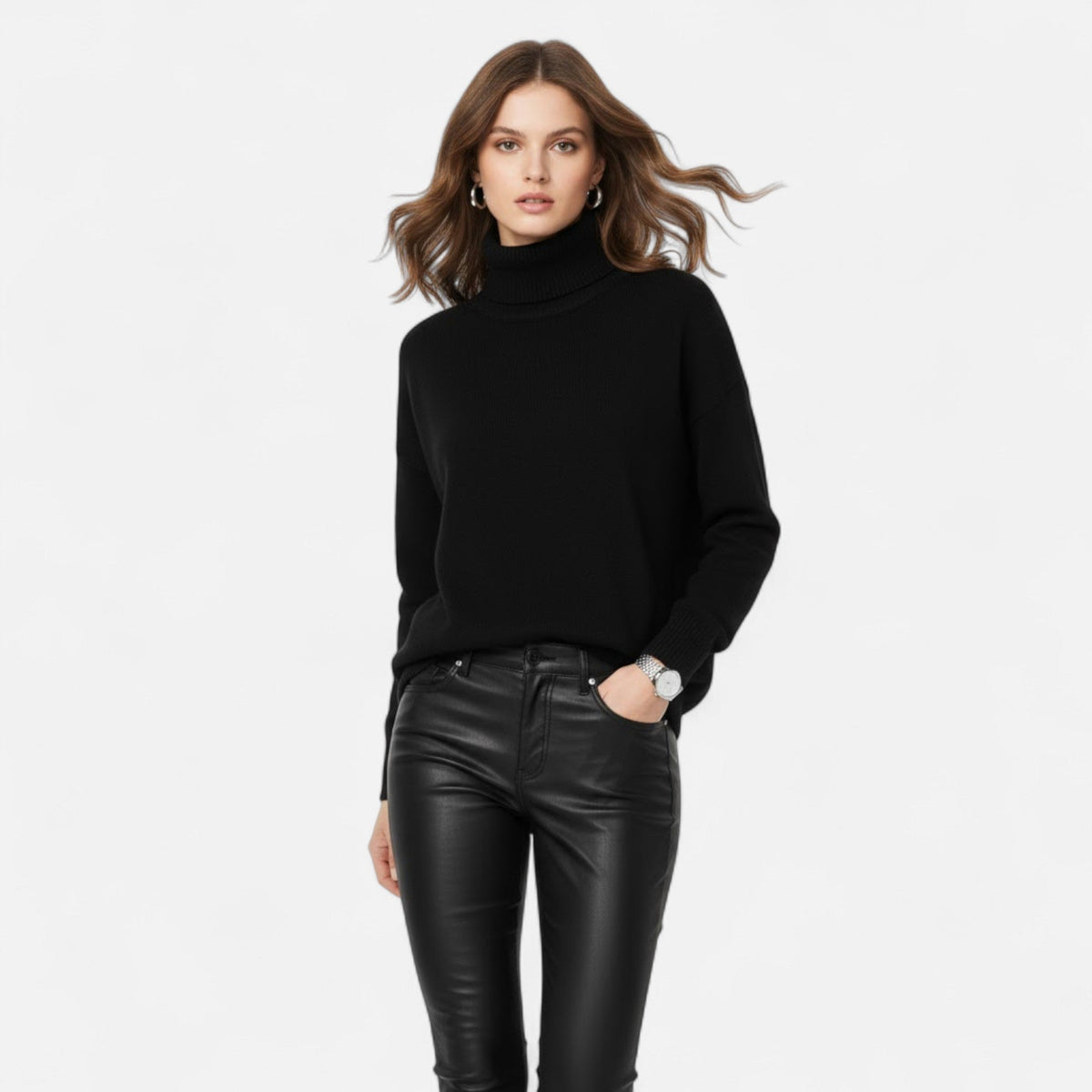 Women's Oversized Thick Knit Turtleneck Sweater for Winter Warmth