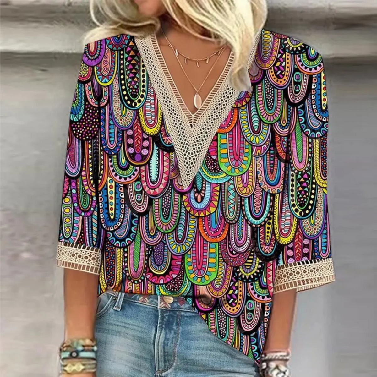 Women's Shiny V-Neck Blouse