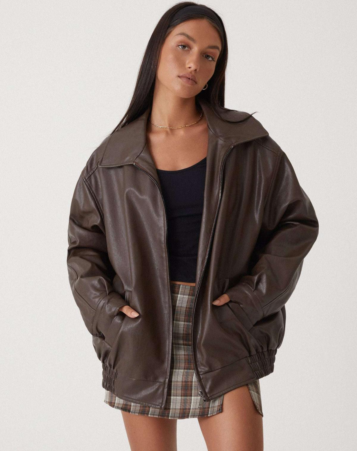 Oversized PU Leather Jacket for Women – Fashionable Look, High-Quality Faux Leather