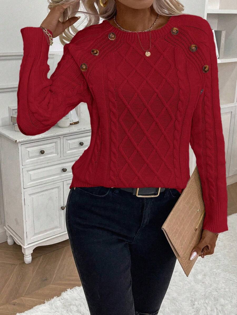 Abbey | Button-Detail Cable Knit Jumper