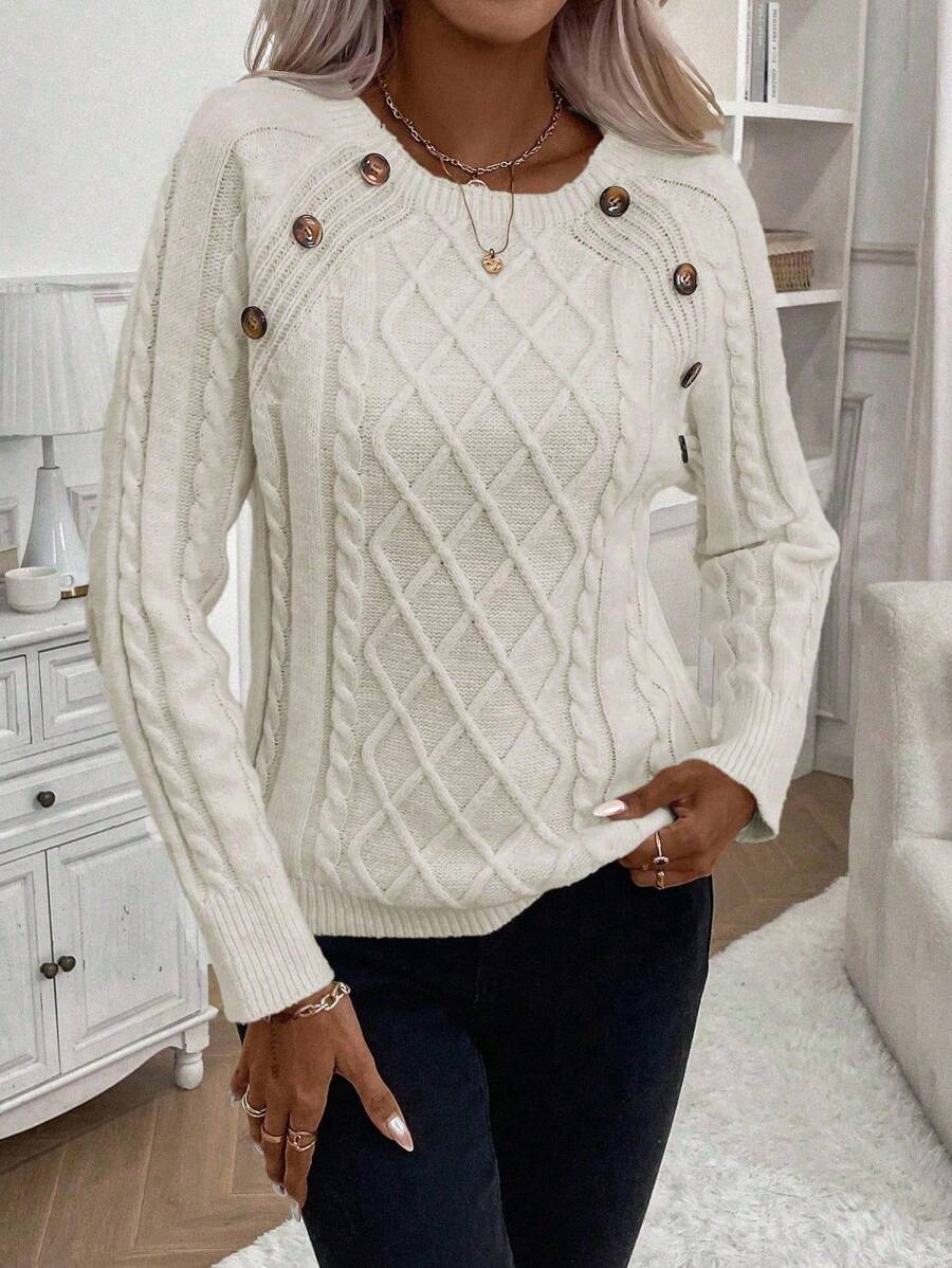 Abbey | Button-Detail Cable Knit Jumper