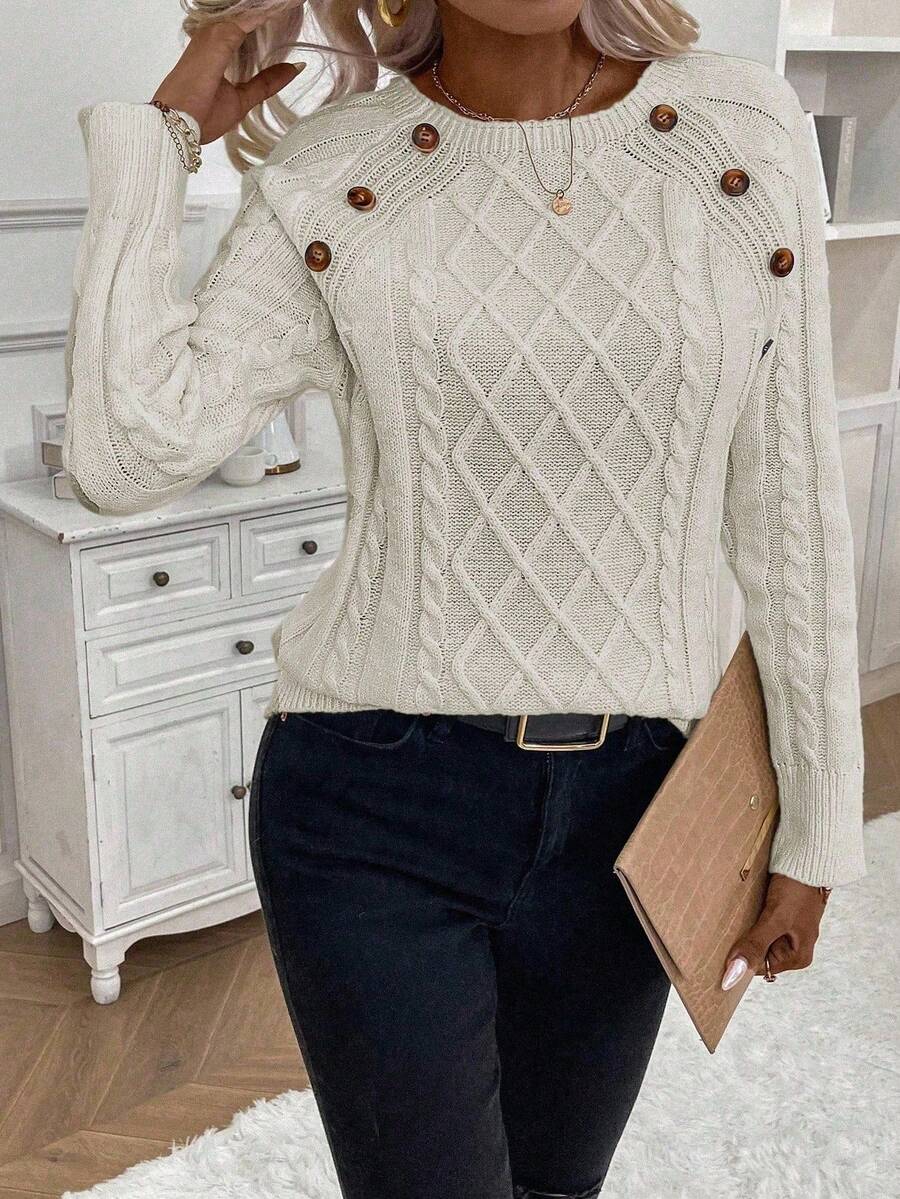 Abbey | Button-Detail Cable Knit Jumper