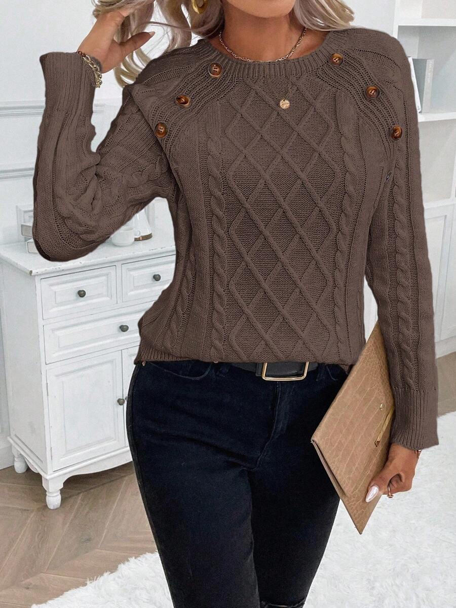 Abbey | Button-Detail Cable Knit Jumper
