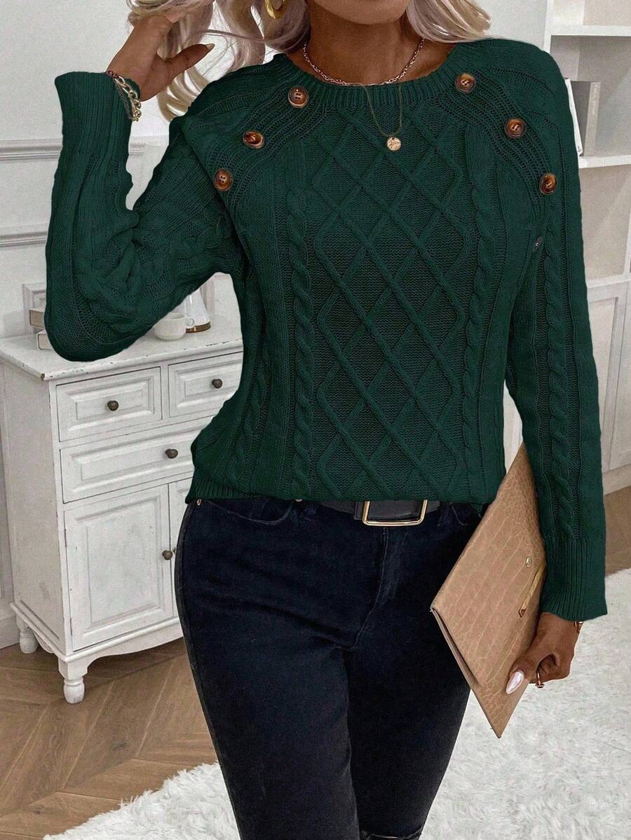 Abbey | Button-Detail Cable Knit Jumper
