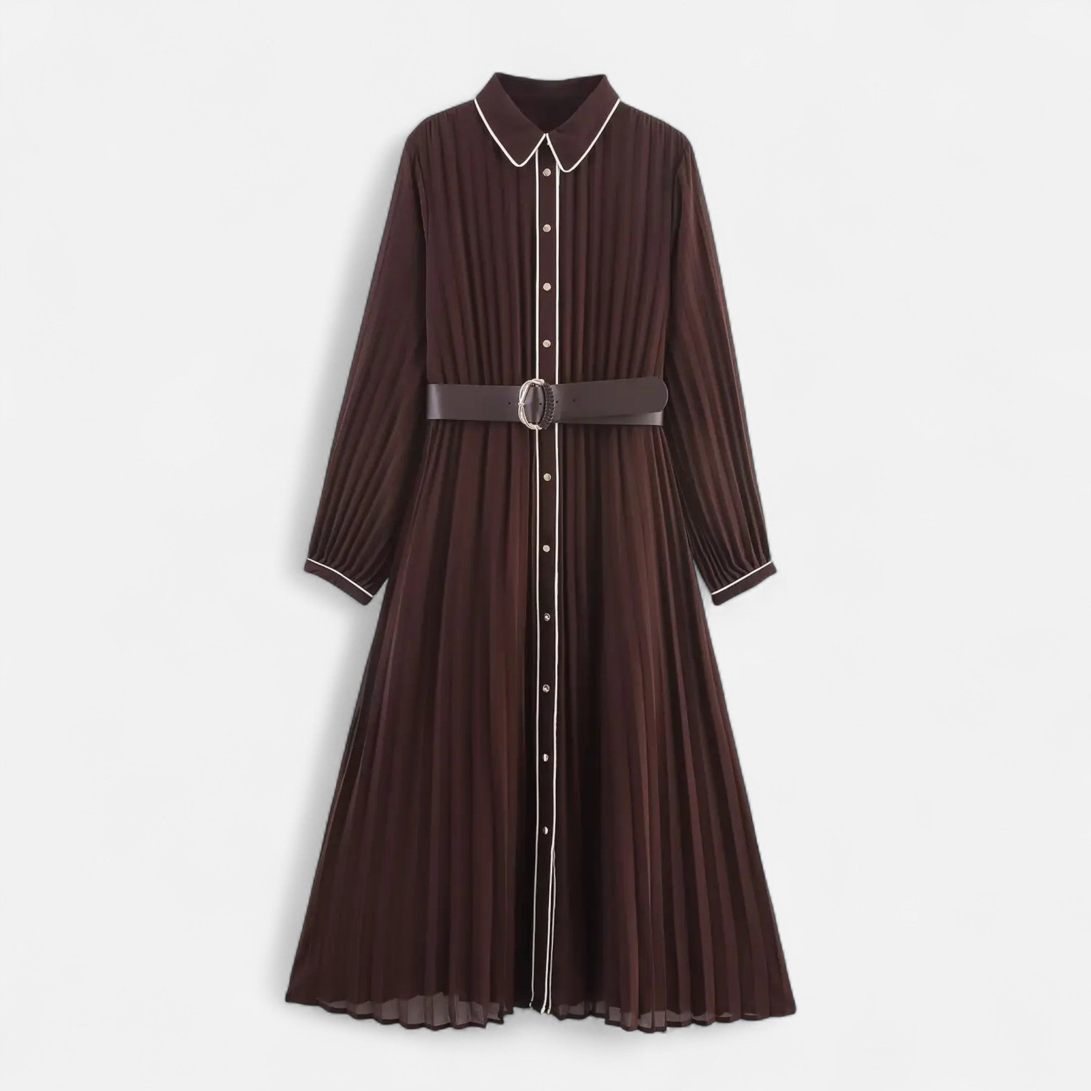 Roselains | Women’s Chiffon Midi Dress – Turn-Down Collar Elegance