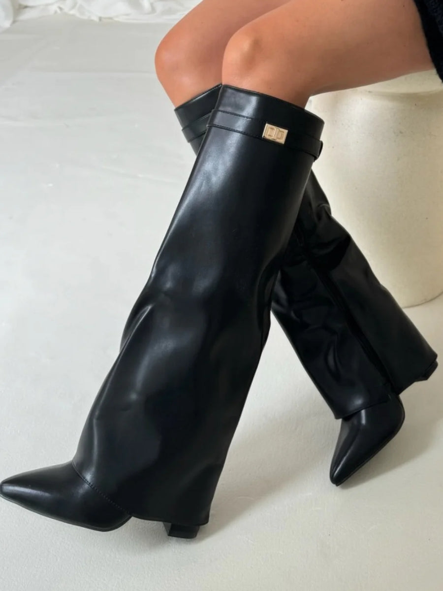 Elegant Women's Boots Made of High-Quality Suede with Golden Accents