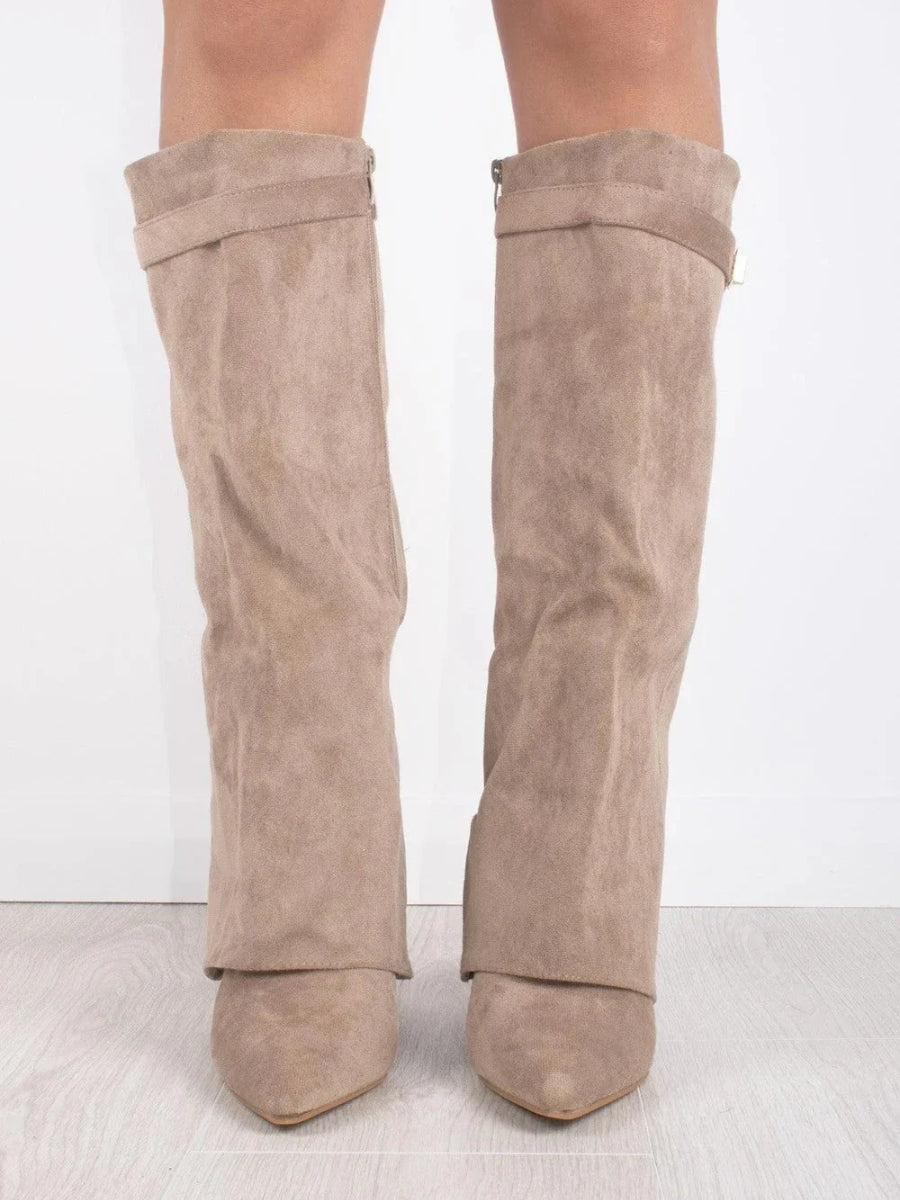 Elegant Women's Boots Made of High-Quality Suede with Golden Accents