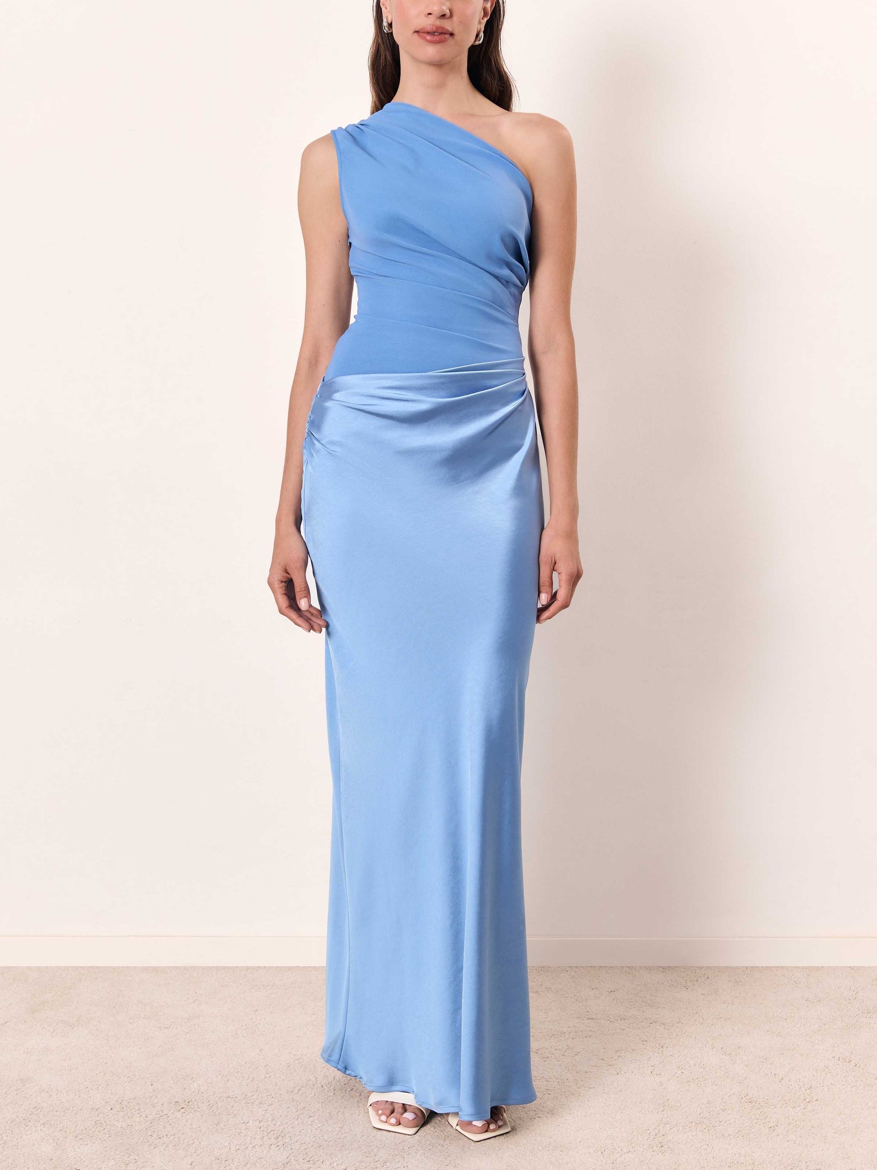 One Shoulder Maxi Dress - Elegant Pleated Evening Gown