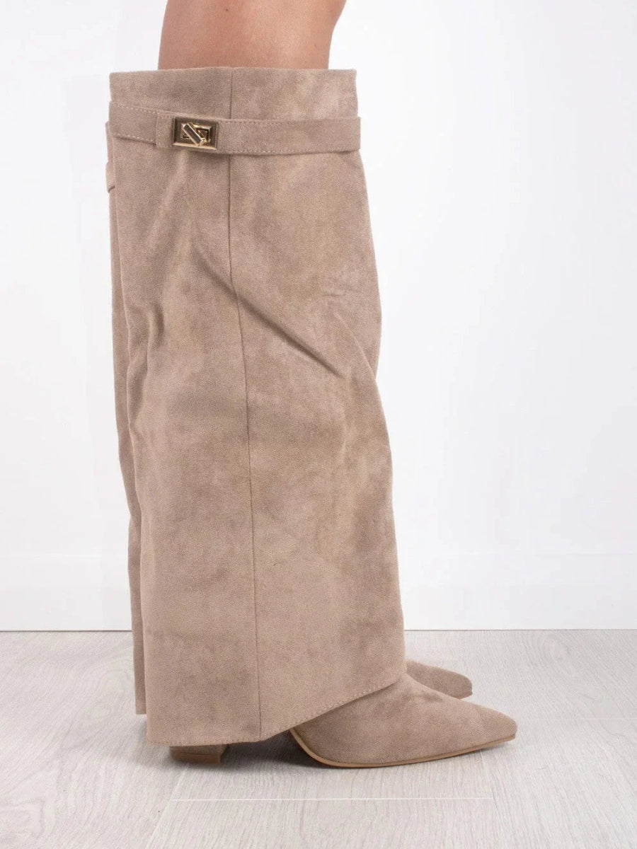 Elegant Women's Boots Made of High-Quality Suede with Golden Accents