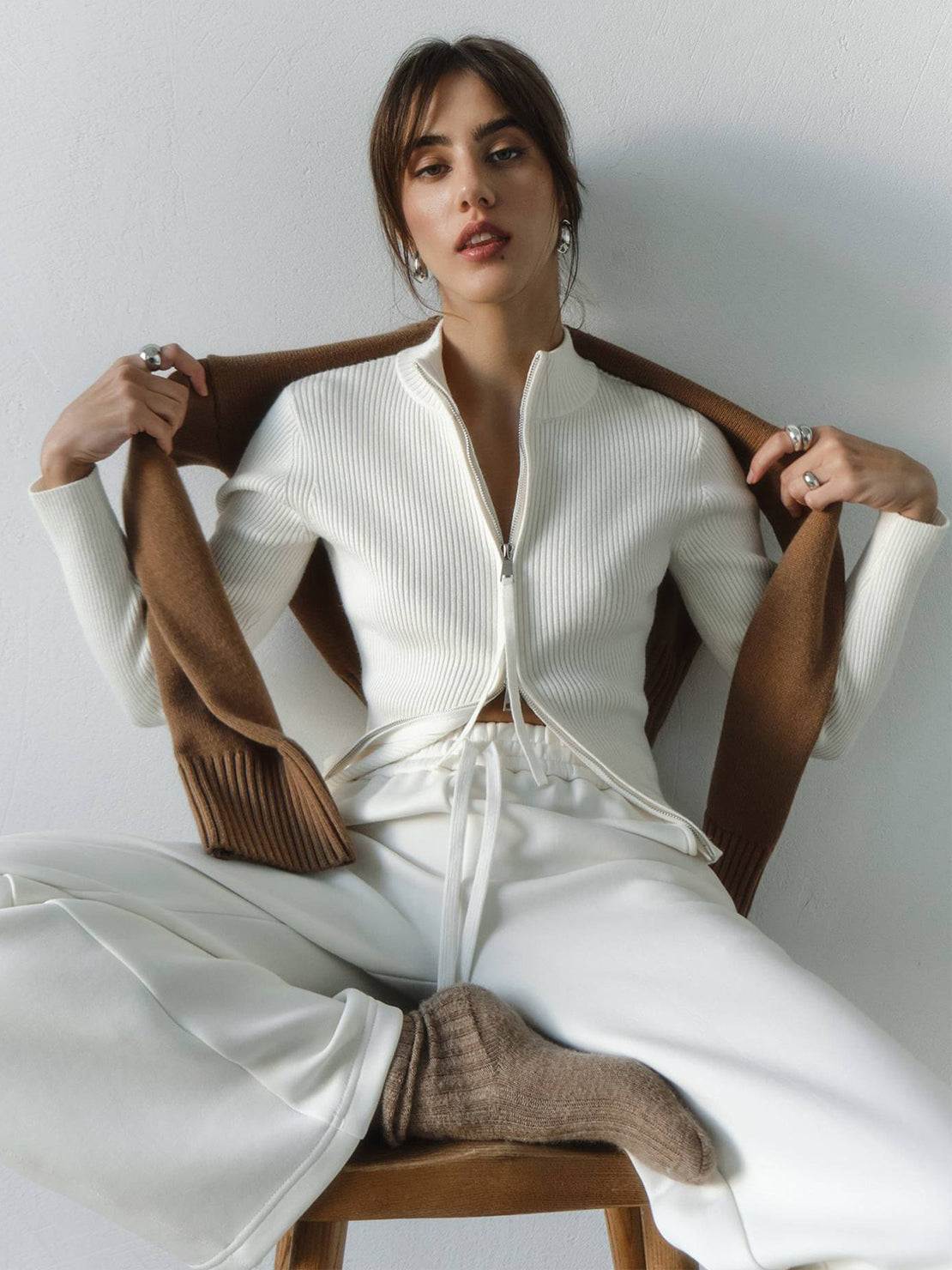 Zip-Up Knit Cardigan Jacket