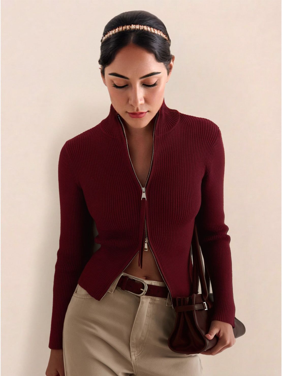 Zip-Up Knit Cardigan Jacket