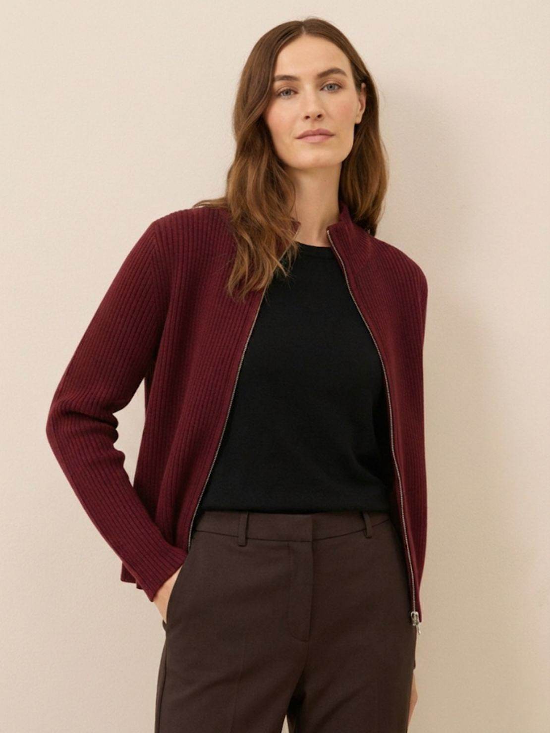 Zip-Up Knit Cardigan Jacket