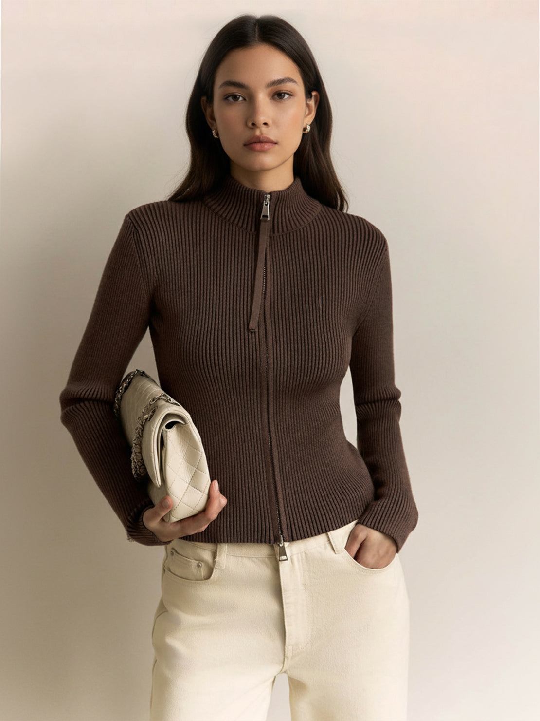 Zip-Up Knit Cardigan Jacket