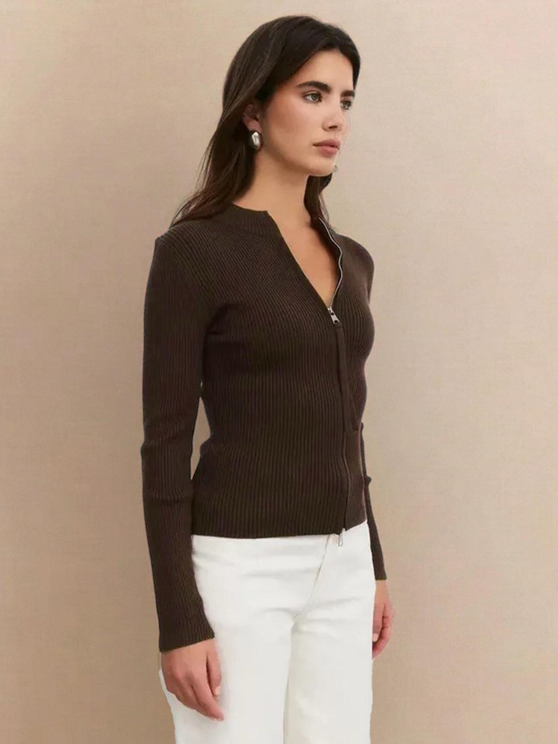Zip-Up Knit Cardigan Jacket