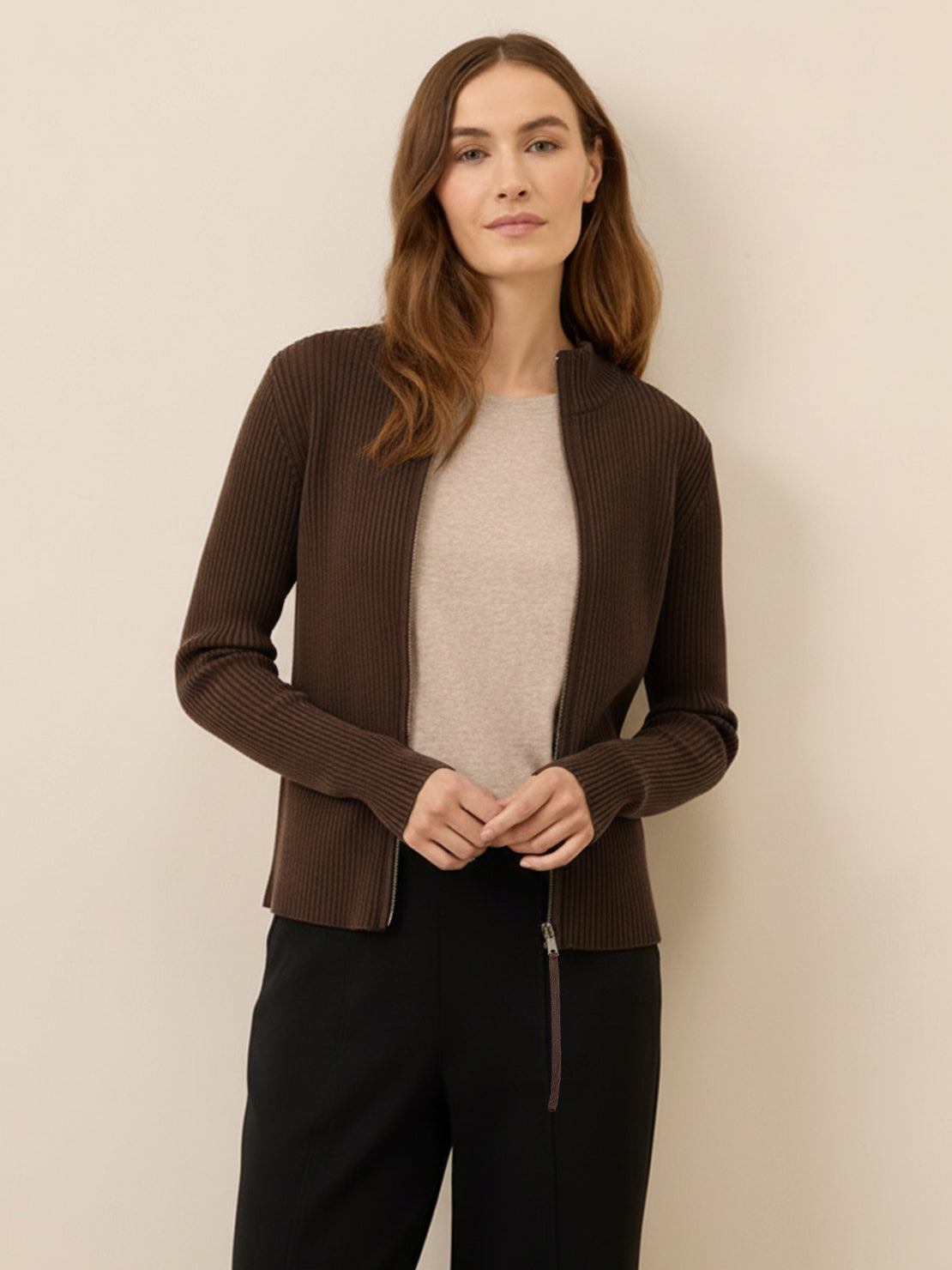 Zip-Up Knit Cardigan Jacket