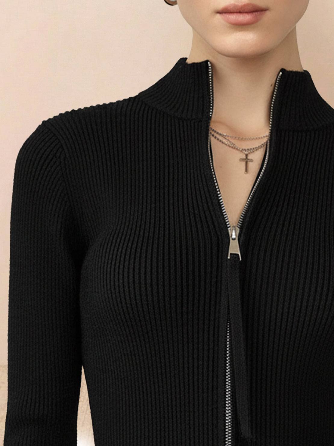 Zip-Up Knit Cardigan Jacket