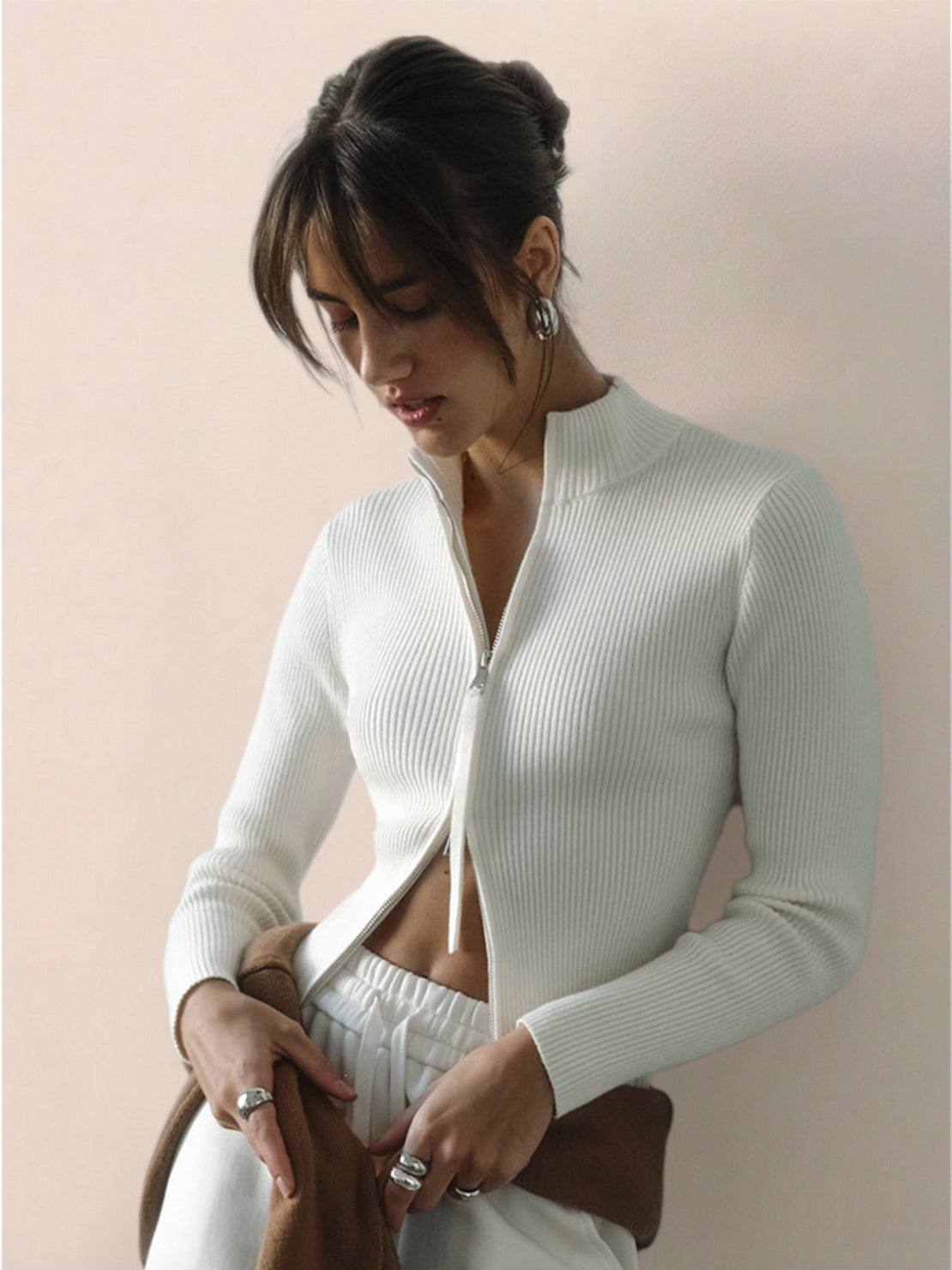 Zip-Up Knit Cardigan Jacket