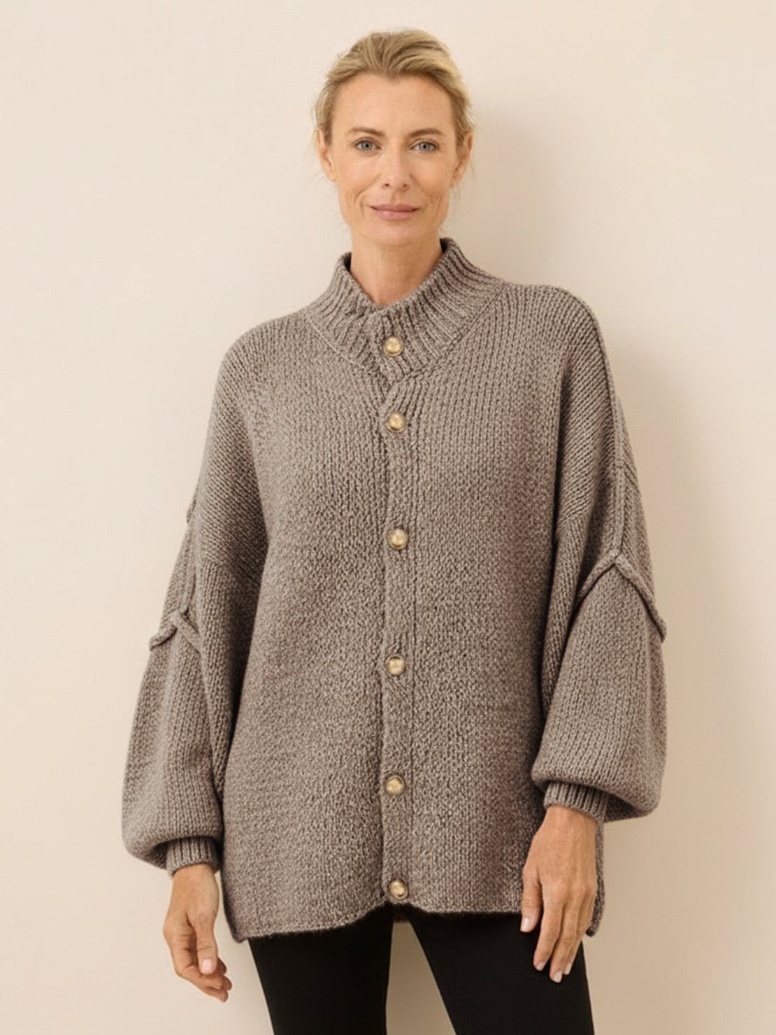 Oversized Button-Front Knit Cardigan