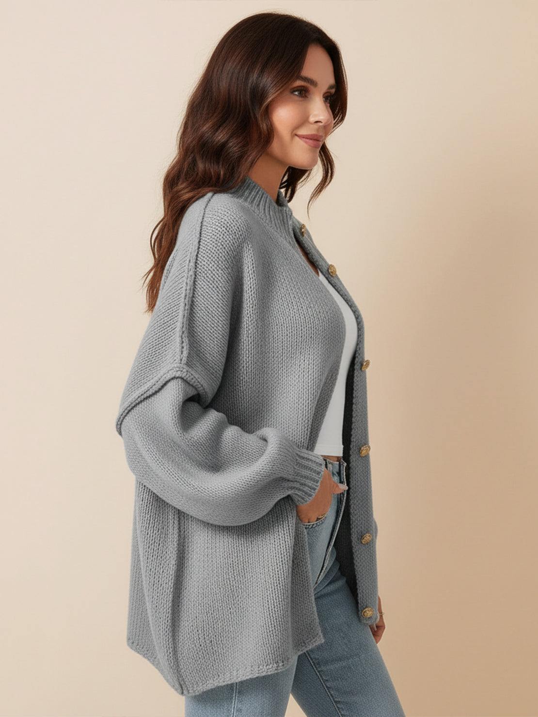 Oversized Button-Front Knit Cardigan