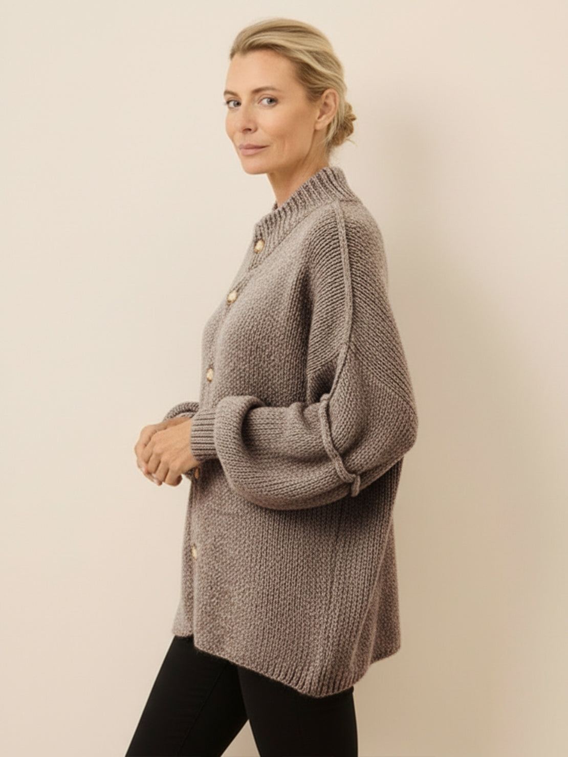 Oversized Button-Front Knit Cardigan