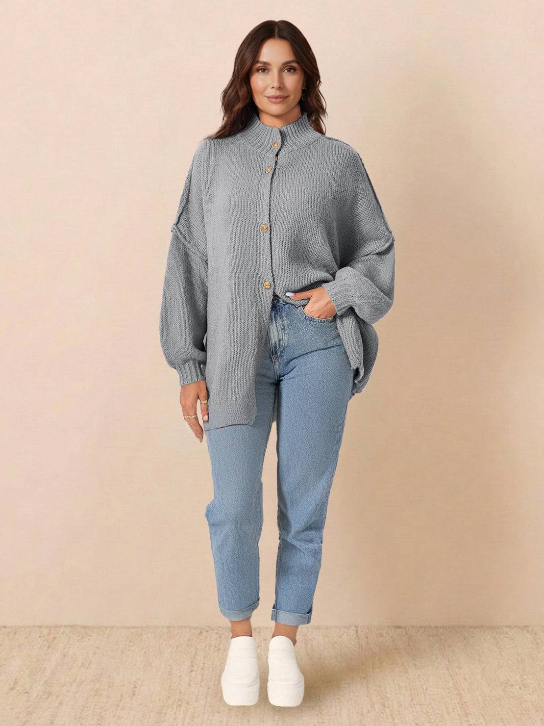 Oversized Button-Front Knit Cardigan