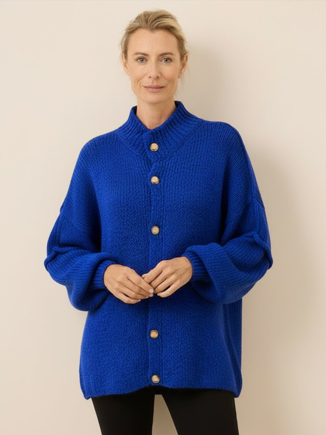 Oversized Button-Front Knit Cardigan