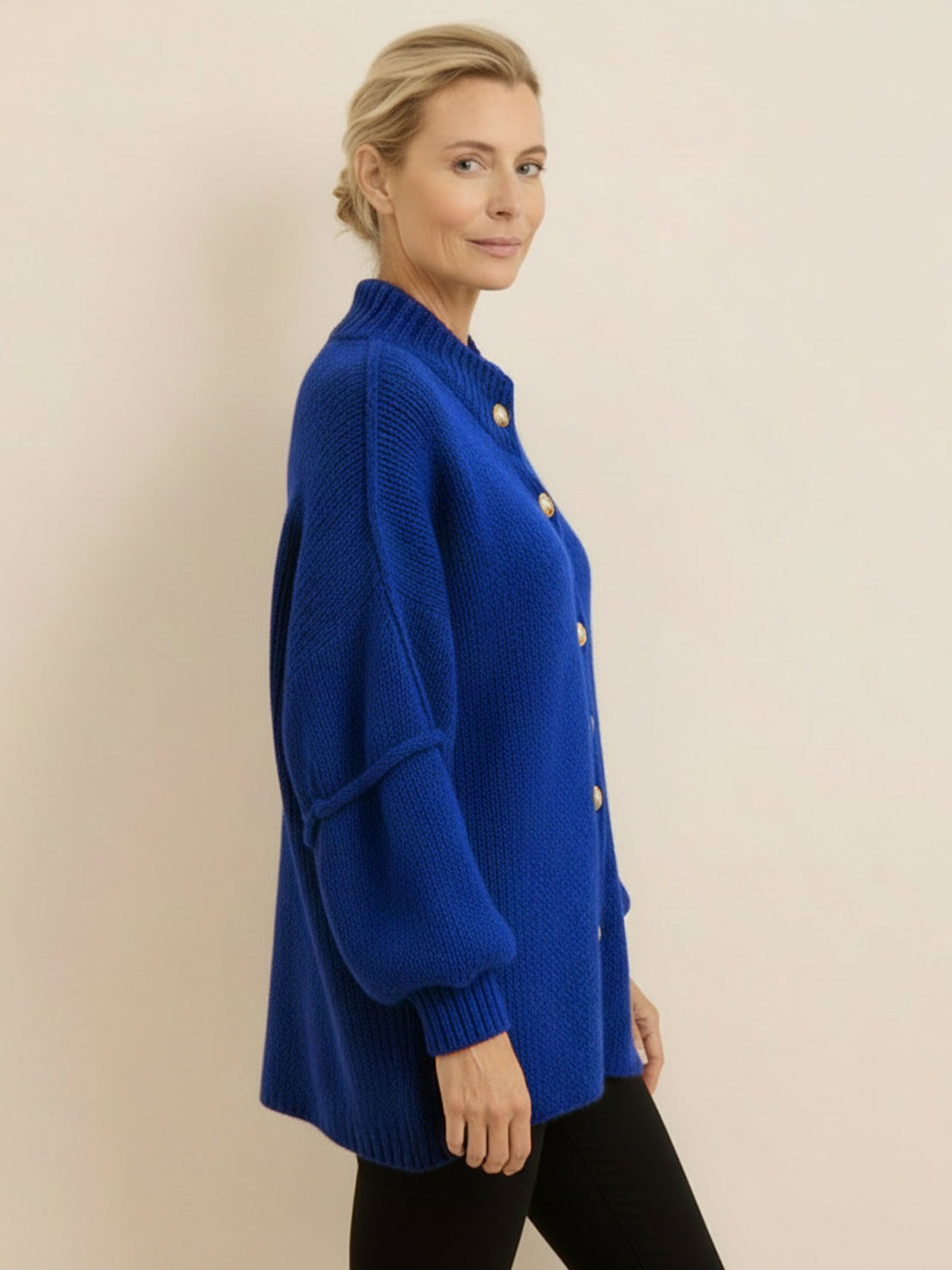Oversized Button-Front Knit Cardigan