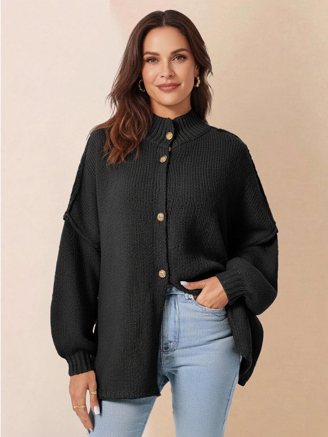 Oversized Button-Front Knit Cardigan